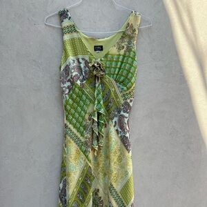 Y2K green multi-patterned dress